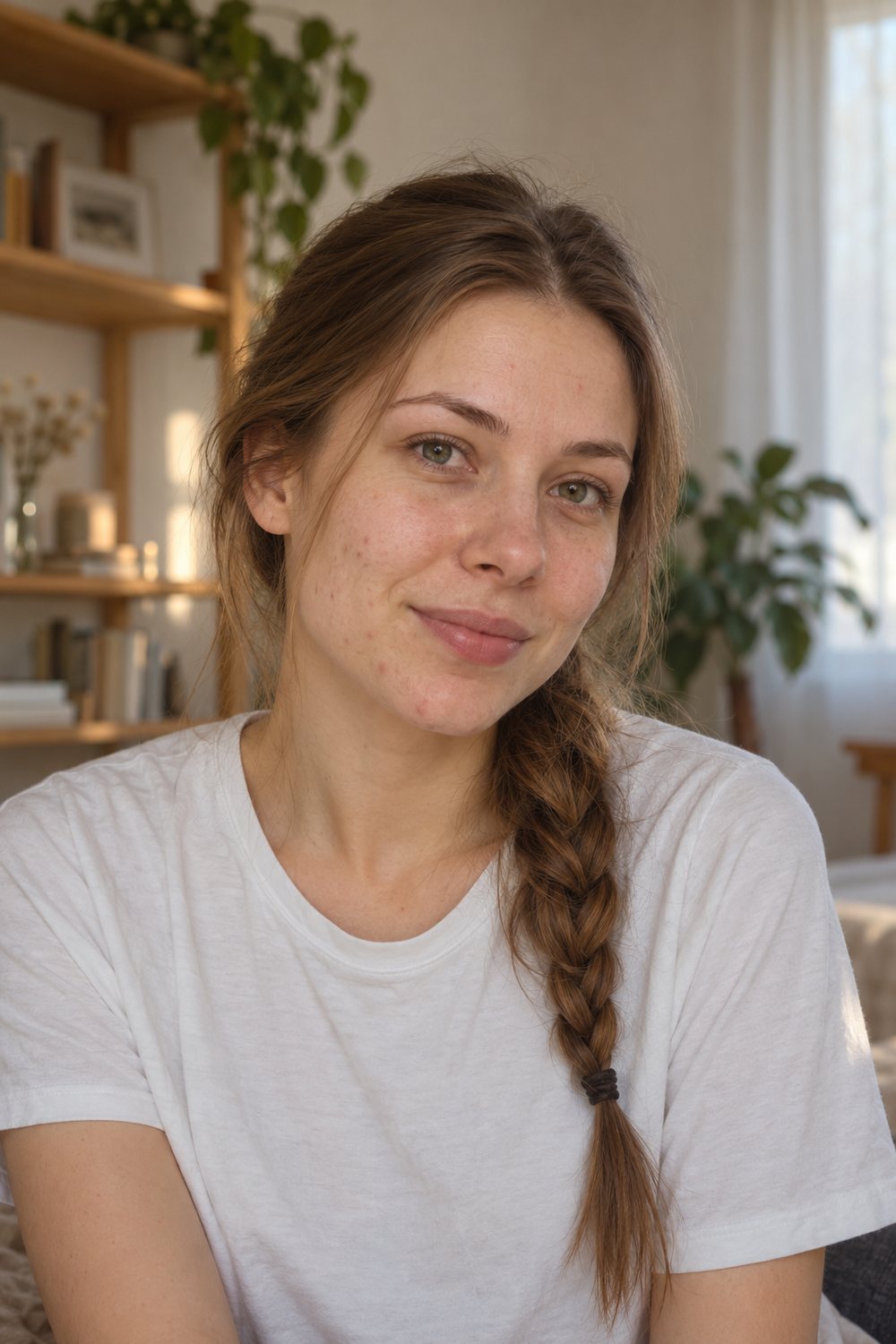 Молодая женщина с проблемной кожей в спокойном естественном свете